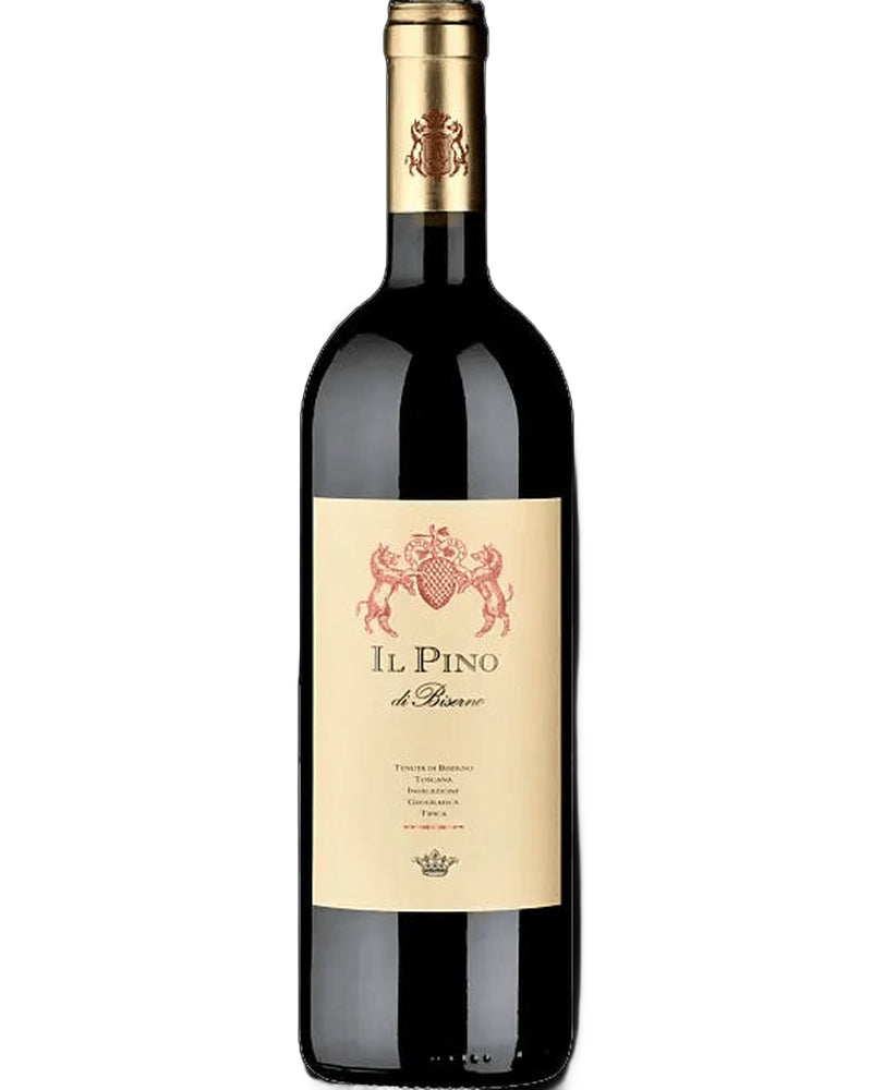 Toscana IGT Rotwein IL Pino di Biserno von Tenuta di Biserno, Glas voller tiefroter Wein, im Weinglas.