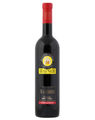 Hafner Blaufränkisch Réserve 2022 Rotwein in einer Weinflasche auf einem Holztisch, detaillierte Etikette sichtbar