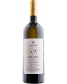 Bottle of Grillo KHEIRÈ Riserva 2022 DOC Sicilia Weisswein by Gorghi Tondi, showcasing elegant label design and color.