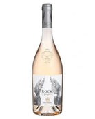 Château d'Esclans Rock Angel Roséwein 2022 aus Côtes de Provence, Flasche mit rosafarbenem Wein im Weinglas.