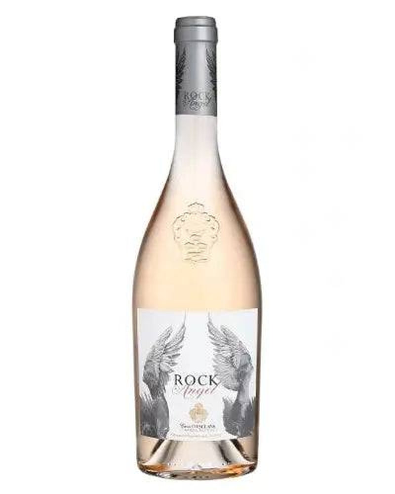 Château d'Esclans Rock Angel Roséwein 2022 aus Côtes de Provence, Flasche mit rosafarbenem Wein im Weinglas.