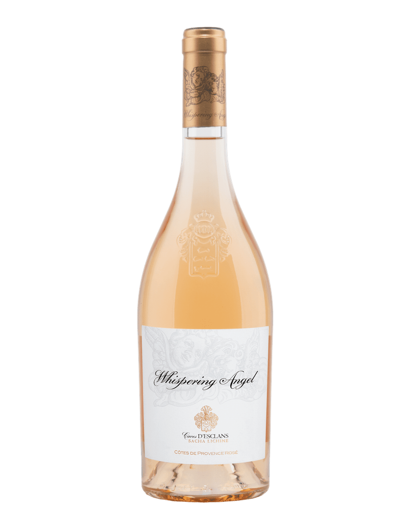 Château d'Esclans Whispering Angel 2022 Roséwein, Côtes de Provence, AOC, Flasche mit rosafarbener Weinflasche und Etikett