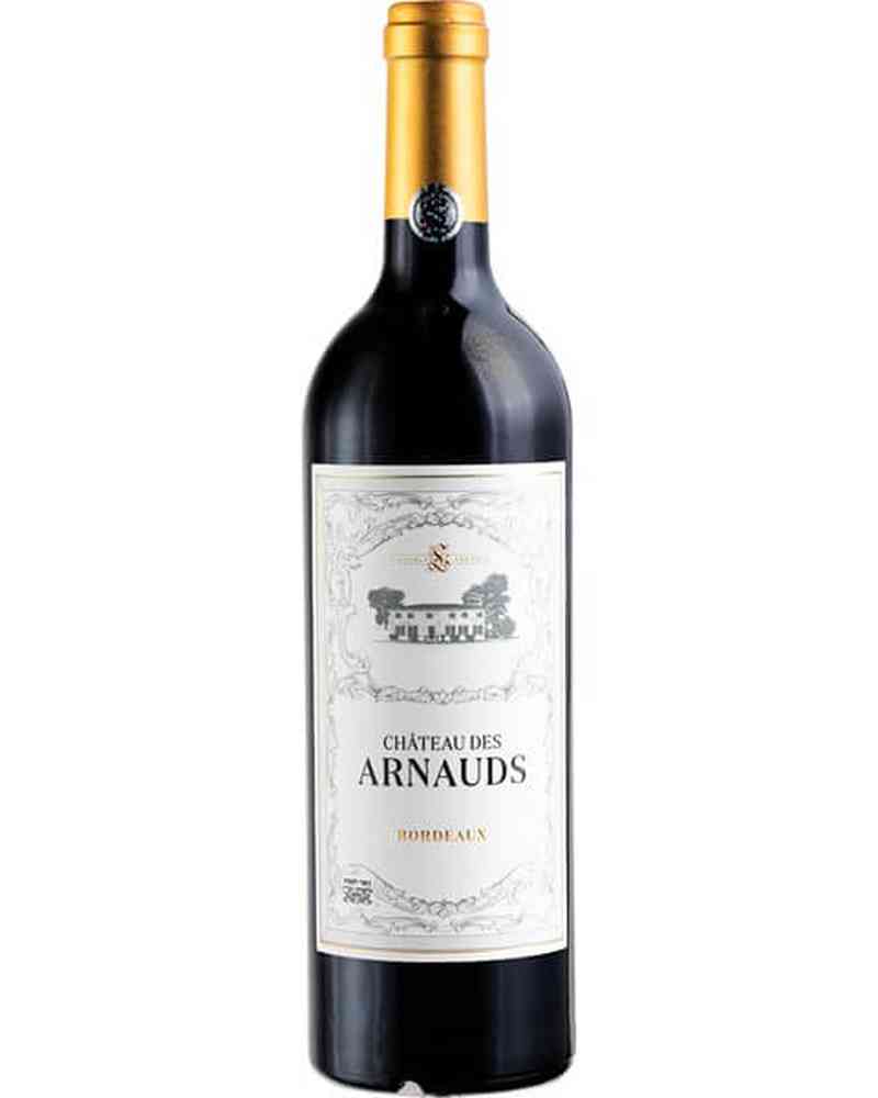 Château des Arnauds Rotwein 2024, Bordeaux-Mischung, dunkle Farbe und elegante Flasche, für Weinliebhaber.