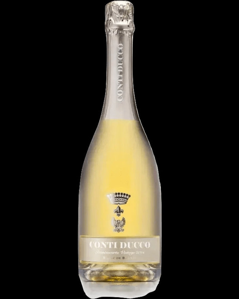 Conti Ducco Vintage Blanc de Blancs 2019 Schaumwein in 0,75-L-Flasche, elegante Flasche mit Schaumwein und goldener Beschriftung