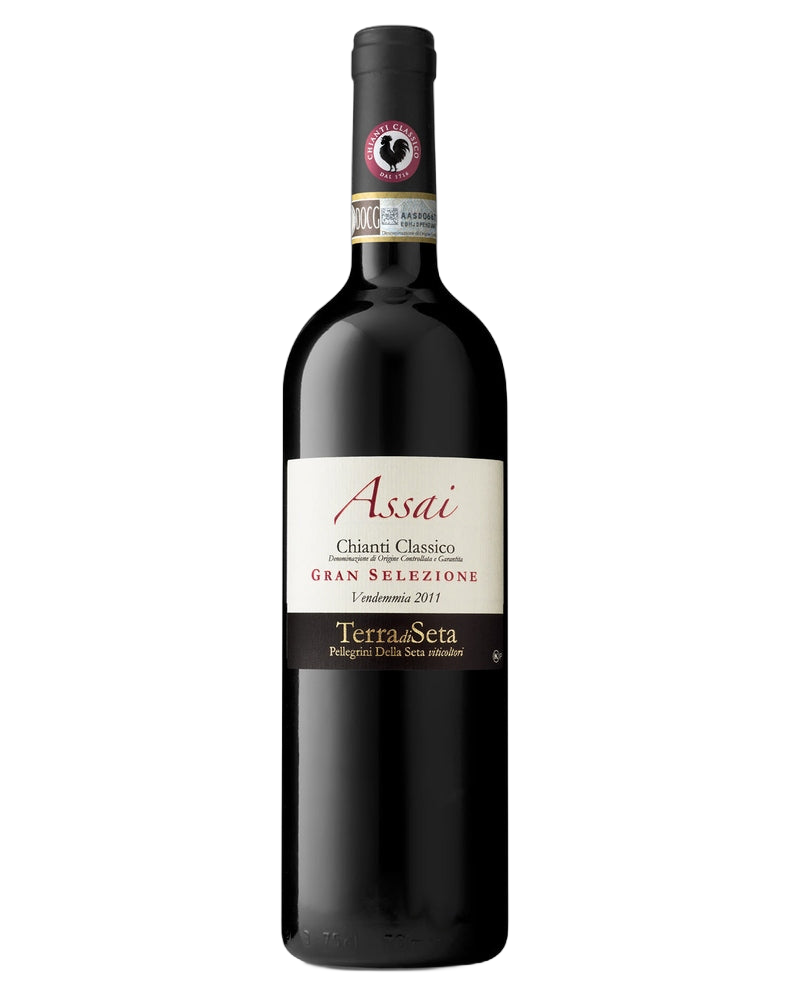 Terra di Seta ASSAI Chianti Classico Gran Selezione D.O.C.G. Rotwein mit dunkler Farbe und eleganter Flasche.